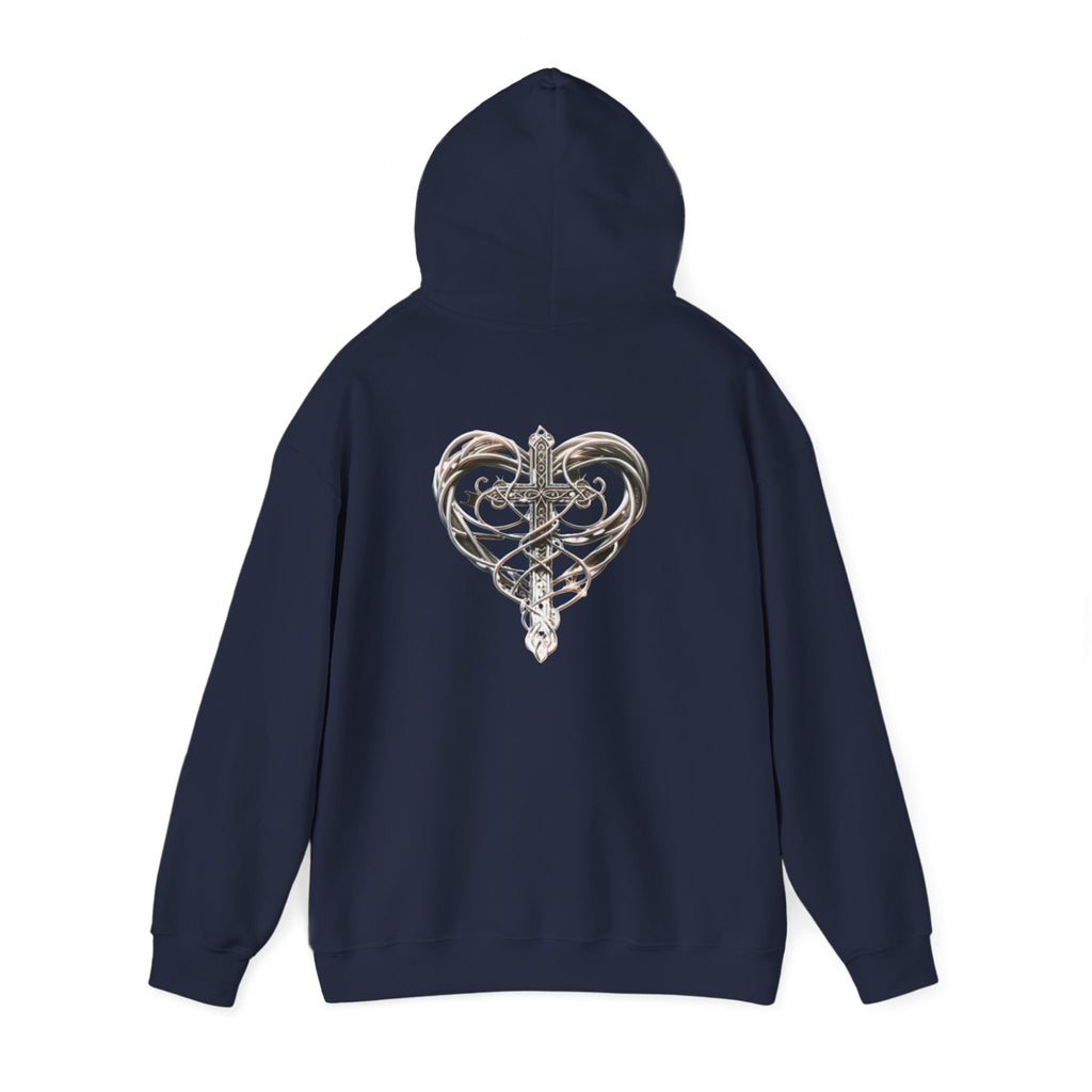 Heart Cross Floral Hoodie — Faith-Inspired Heart & Cross Graphic Pullover
