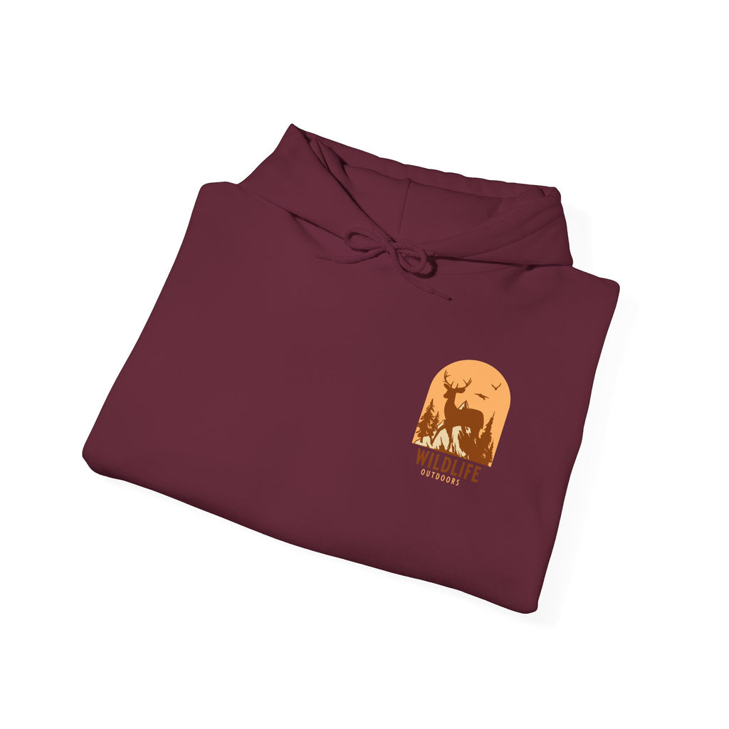 Adventure Hoodie – Echo Creek Wildlife & Mountain Sunset Graphic