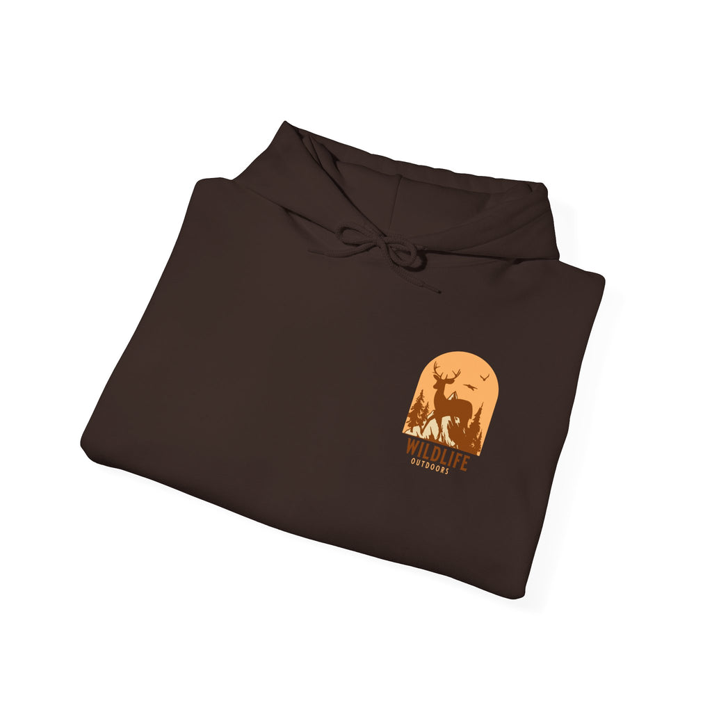 Adventure Hoodie – Echo Creek Wildlife & Mountain Sunset Graphic