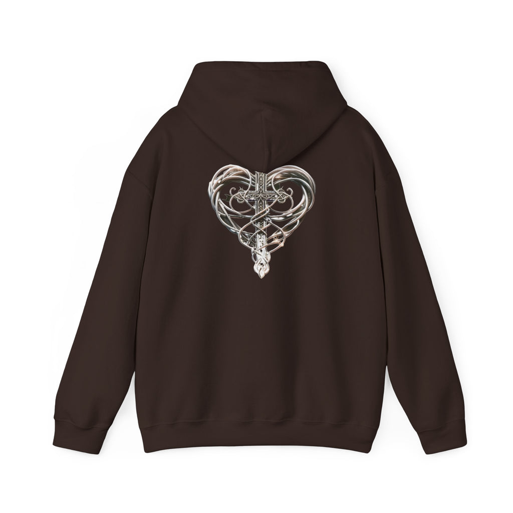 Heart Cross Floral Hoodie — Faith-Inspired Heart & Cross Graphic Pullover