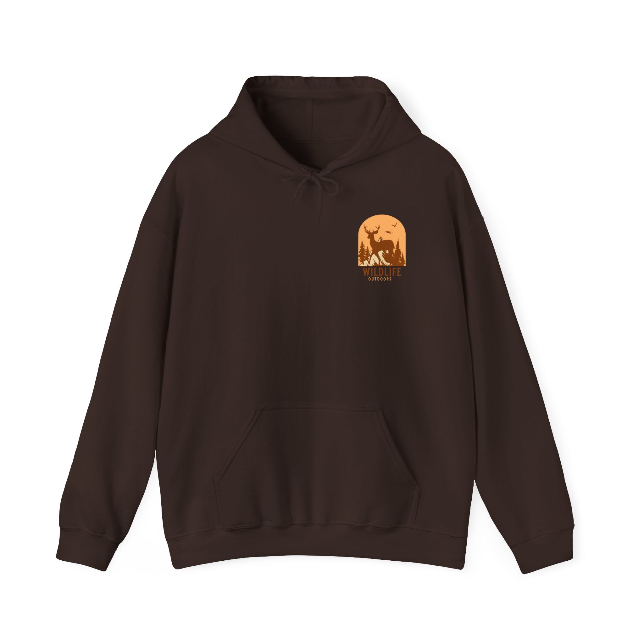Adventure Hoodie – Echo Creek Wildlife & Mountain Sunset Graphic