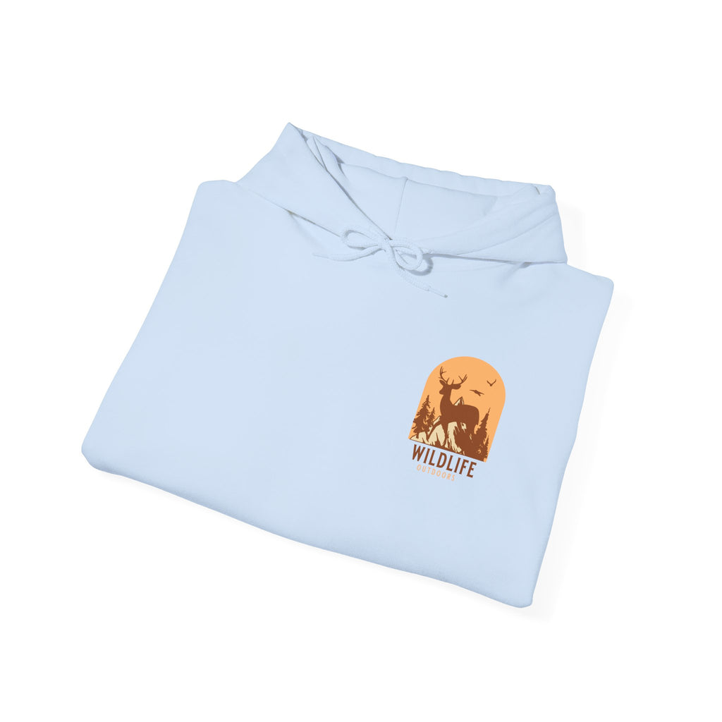 Adventure Hoodie – Echo Creek Wildlife & Mountain Sunset Graphic