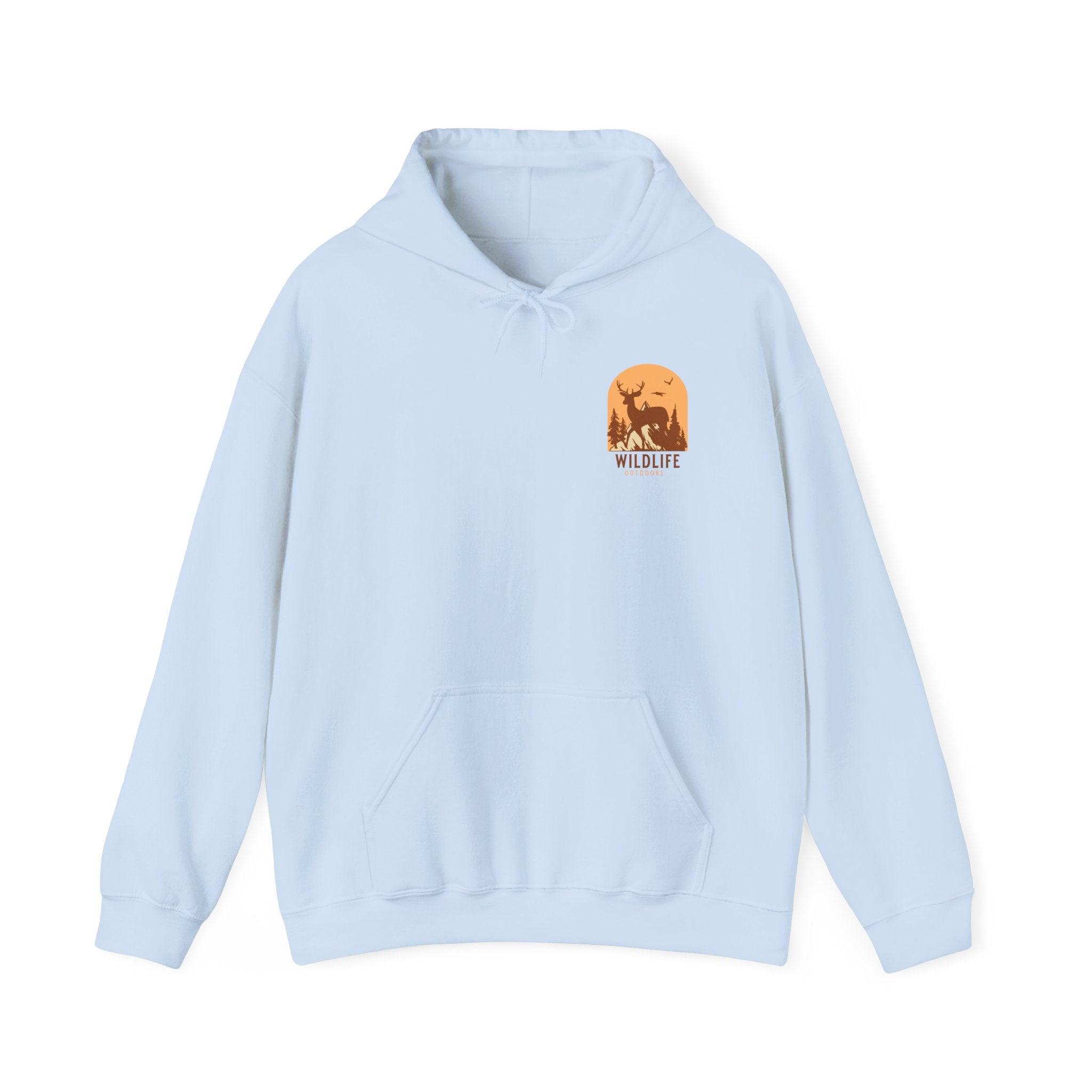 Adventure Hoodie – Echo Creek Wildlife & Mountain Sunset Graphic