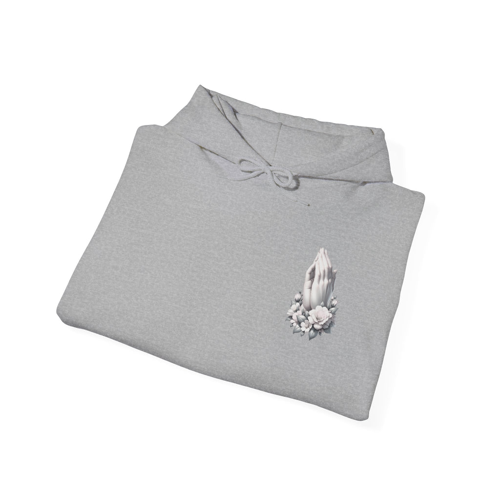 Floral Prayer Hands Hoodie – Minimal Spiritual Pocket Chest Design