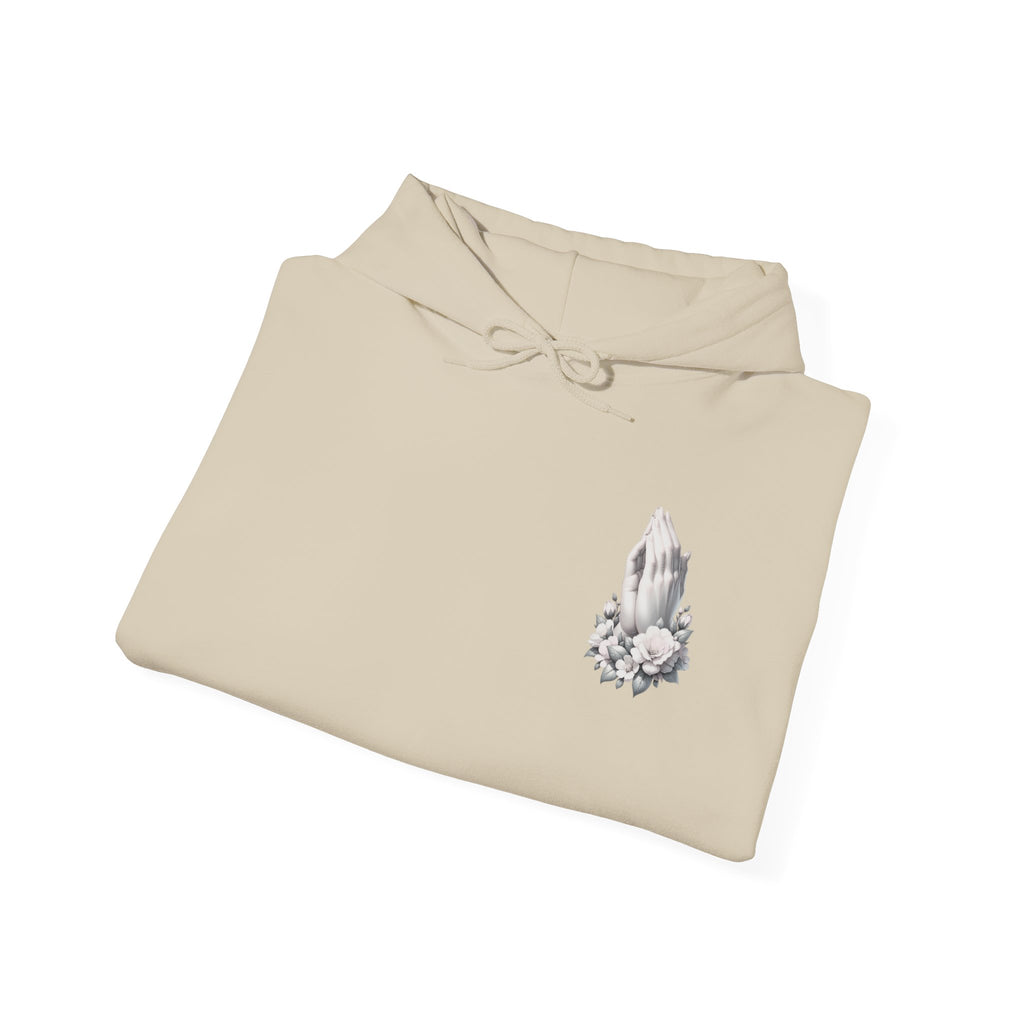 Floral Prayer Hands Hoodie – Minimal Spiritual Pocket Chest Design