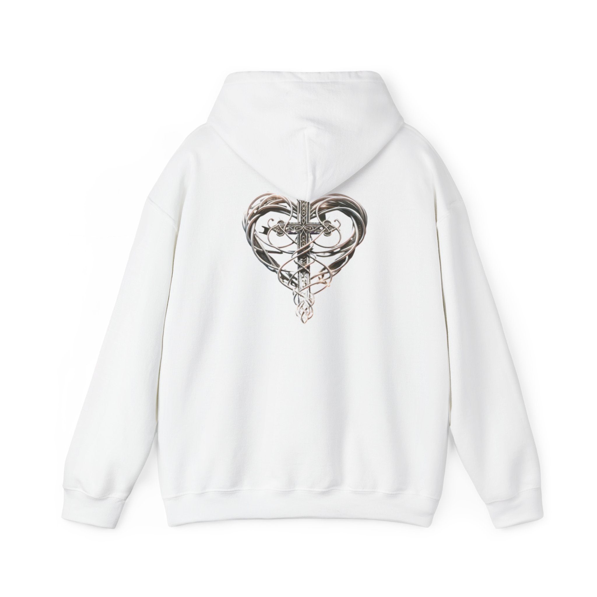 Heart Cross Floral Hoodie — Faith-Inspired Heart & Cross Graphic Pullover