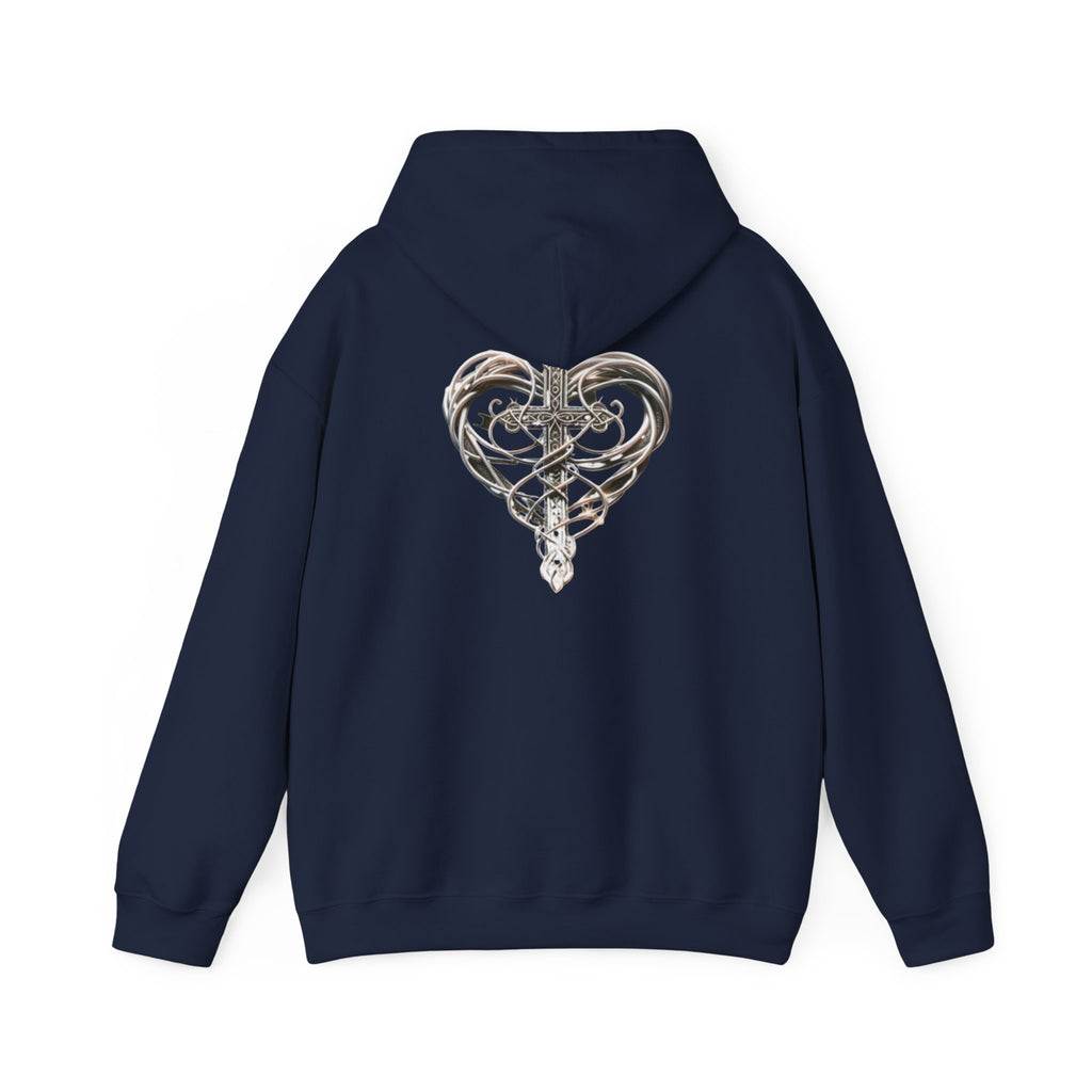 Heart Cross Floral Hoodie — Faith-Inspired Heart & Cross Graphic Pullover