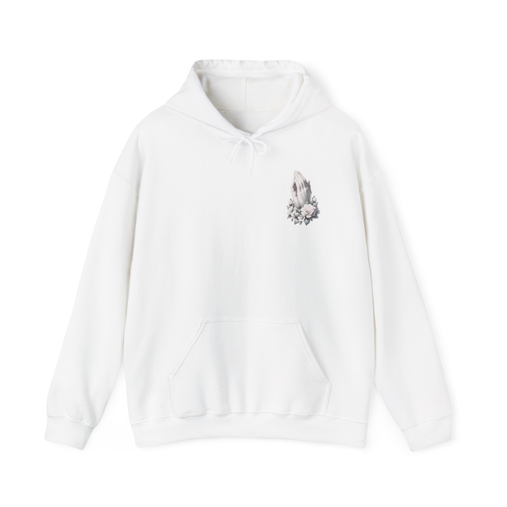 Floral Prayer Hands Hoodie – Minimal Spiritual Pocket Chest Design