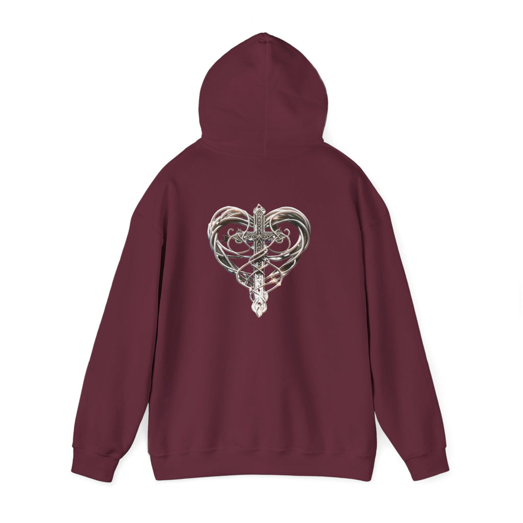 Heart Cross Floral Hoodie — Faith-Inspired Heart & Cross Graphic Pullover