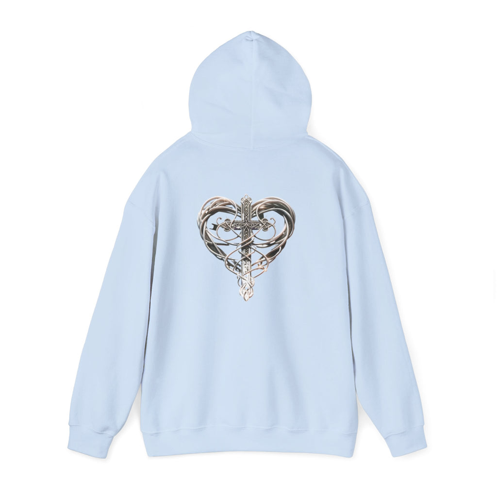 Heart Cross Floral Hoodie — Faith-Inspired Heart & Cross Graphic Pullover