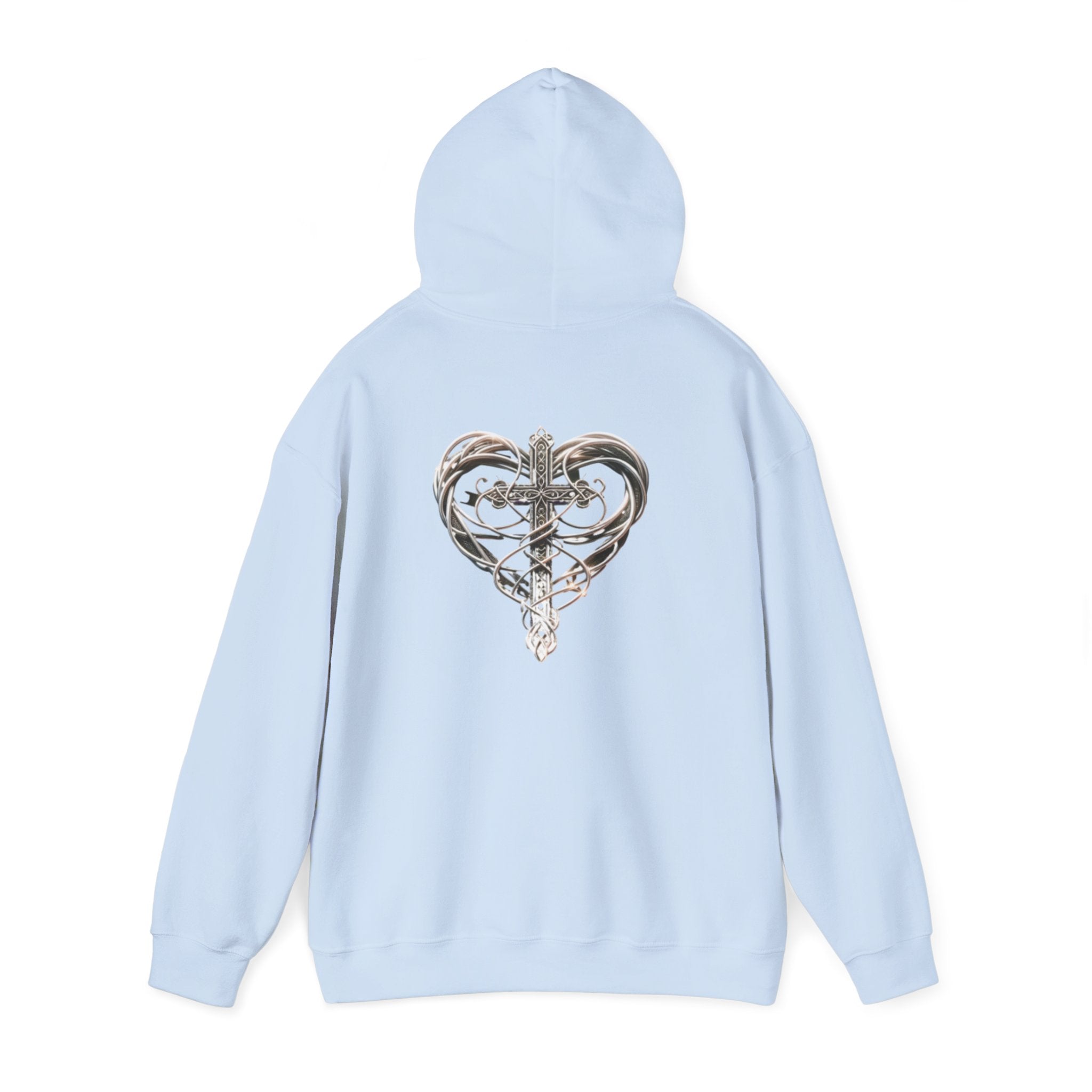 Heart Cross Floral Hoodie — Faith-Inspired Heart & Cross Graphic Pullover
