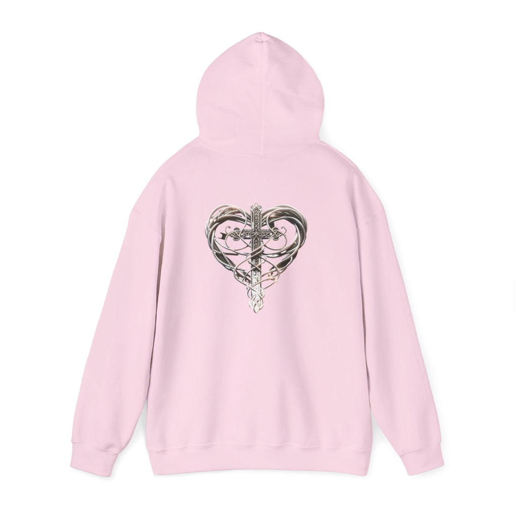 Heart Cross Floral Hoodie — Faith-Inspired Heart & Cross Graphic Pullover