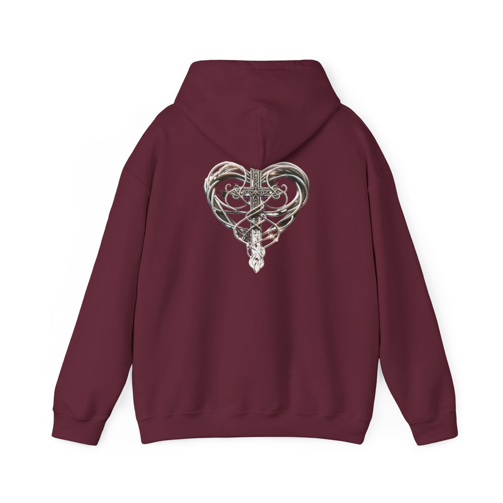 Heart Cross Floral Hoodie — Faith-Inspired Heart & Cross Graphic Pullover