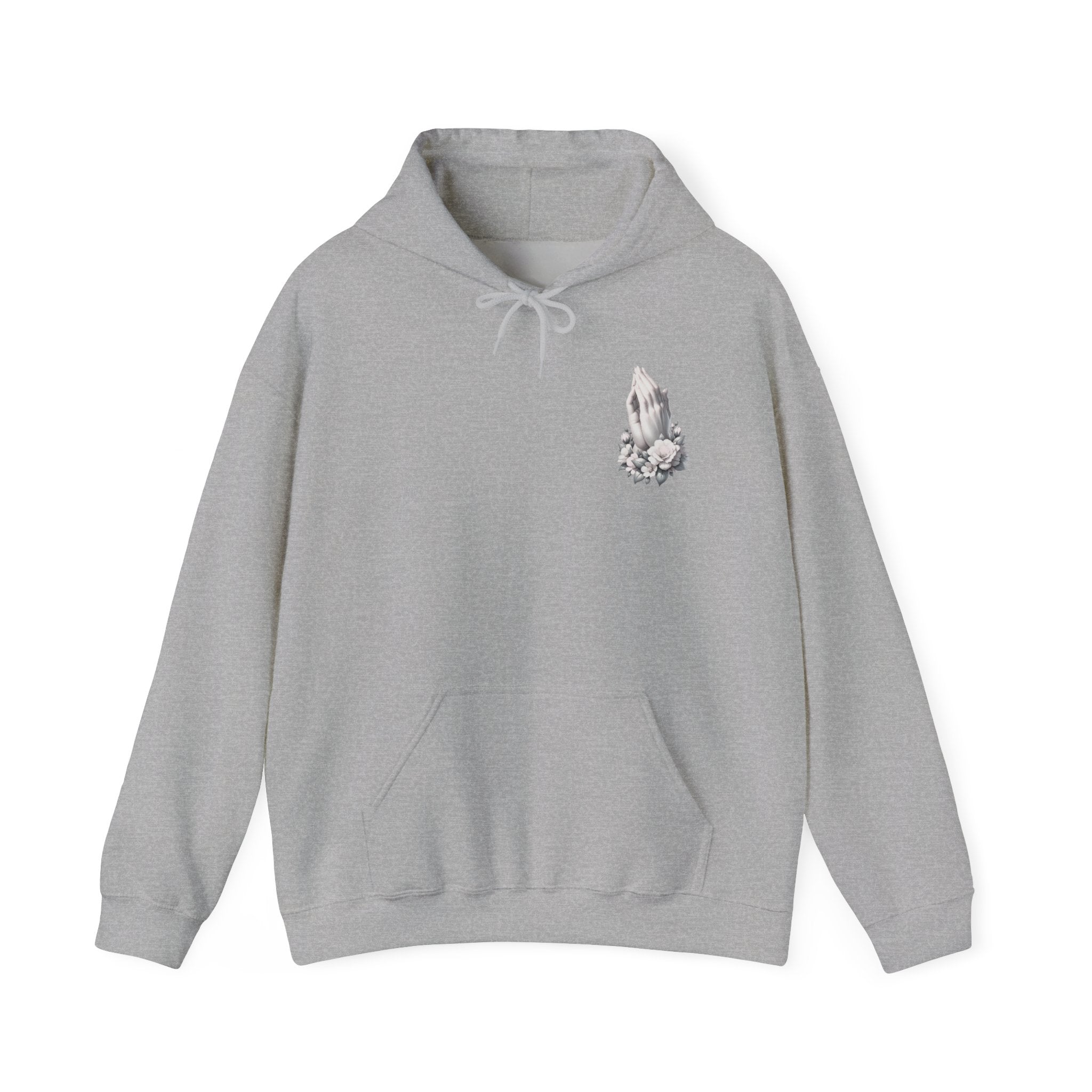 Floral Prayer Hands Hoodie – Minimal Spiritual Pocket Chest Design