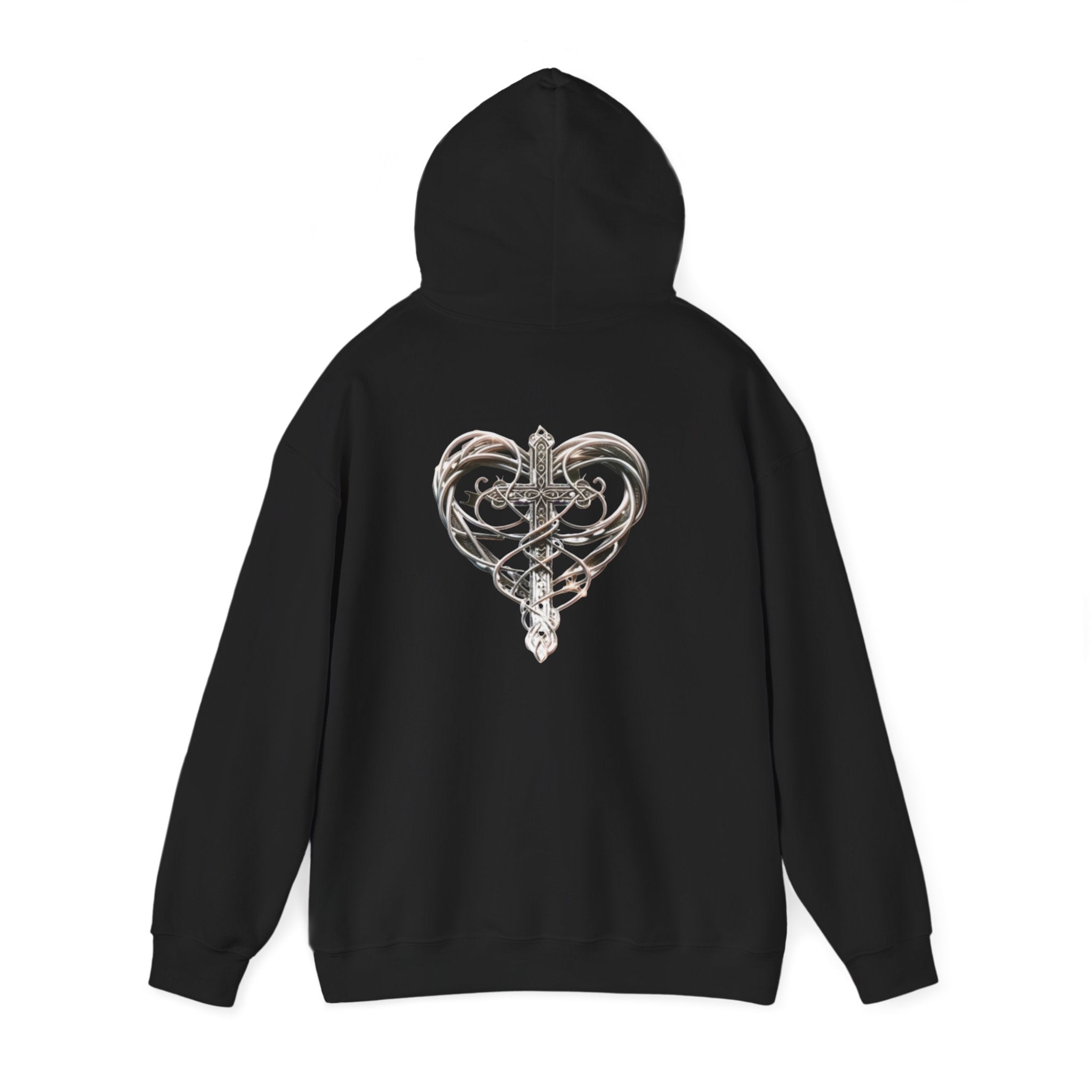 Heart Cross Floral Hoodie — Faith-Inspired Heart & Cross Graphic Pullover
