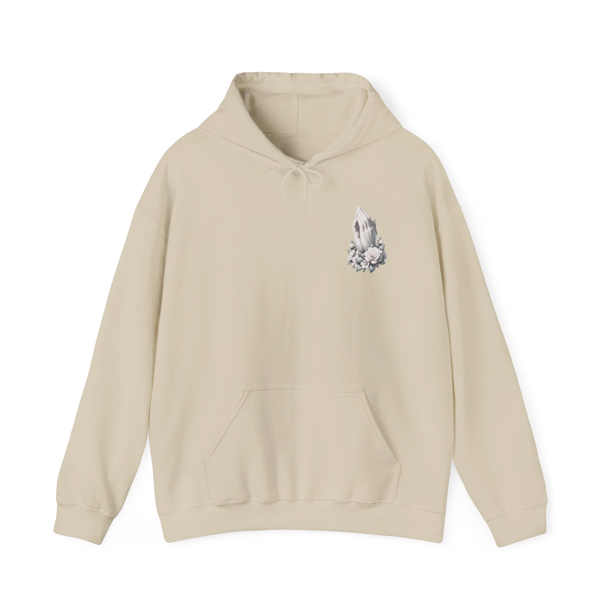 Floral Prayer Hands Hoodie – Minimal Spiritual Pocket Chest Design
