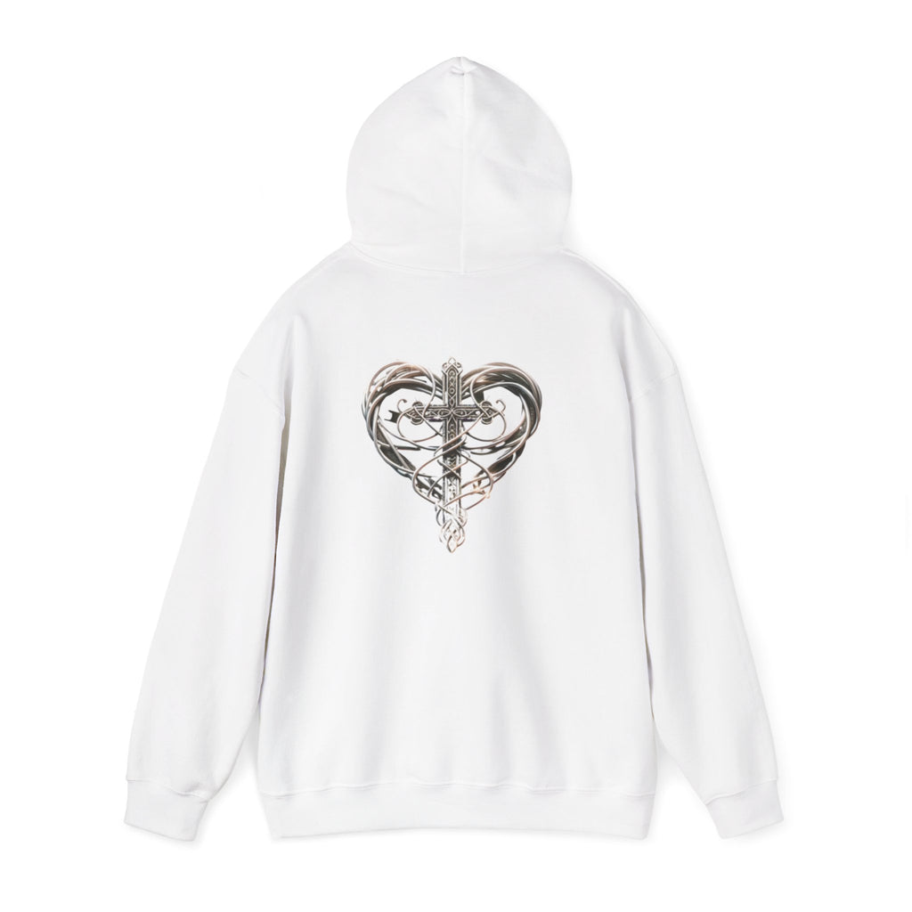 Heart Cross Floral Hoodie — Faith-Inspired Heart & Cross Graphic Pullover