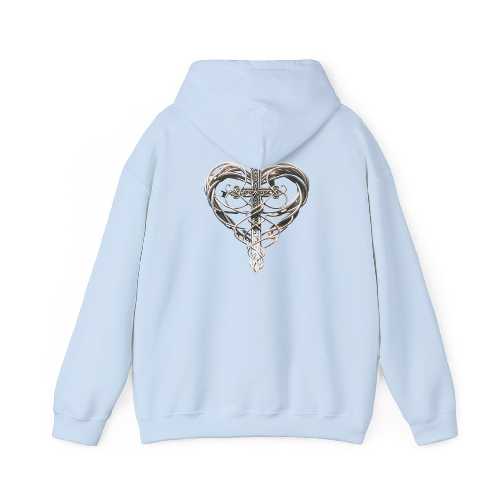 Heart Cross Floral Hoodie — Faith-Inspired Heart & Cross Graphic Pullover