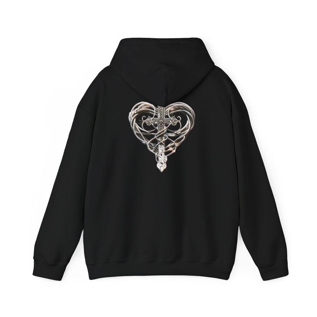 Heart Cross Floral Hoodie — Faith-Inspired Heart & Cross Graphic Pullover