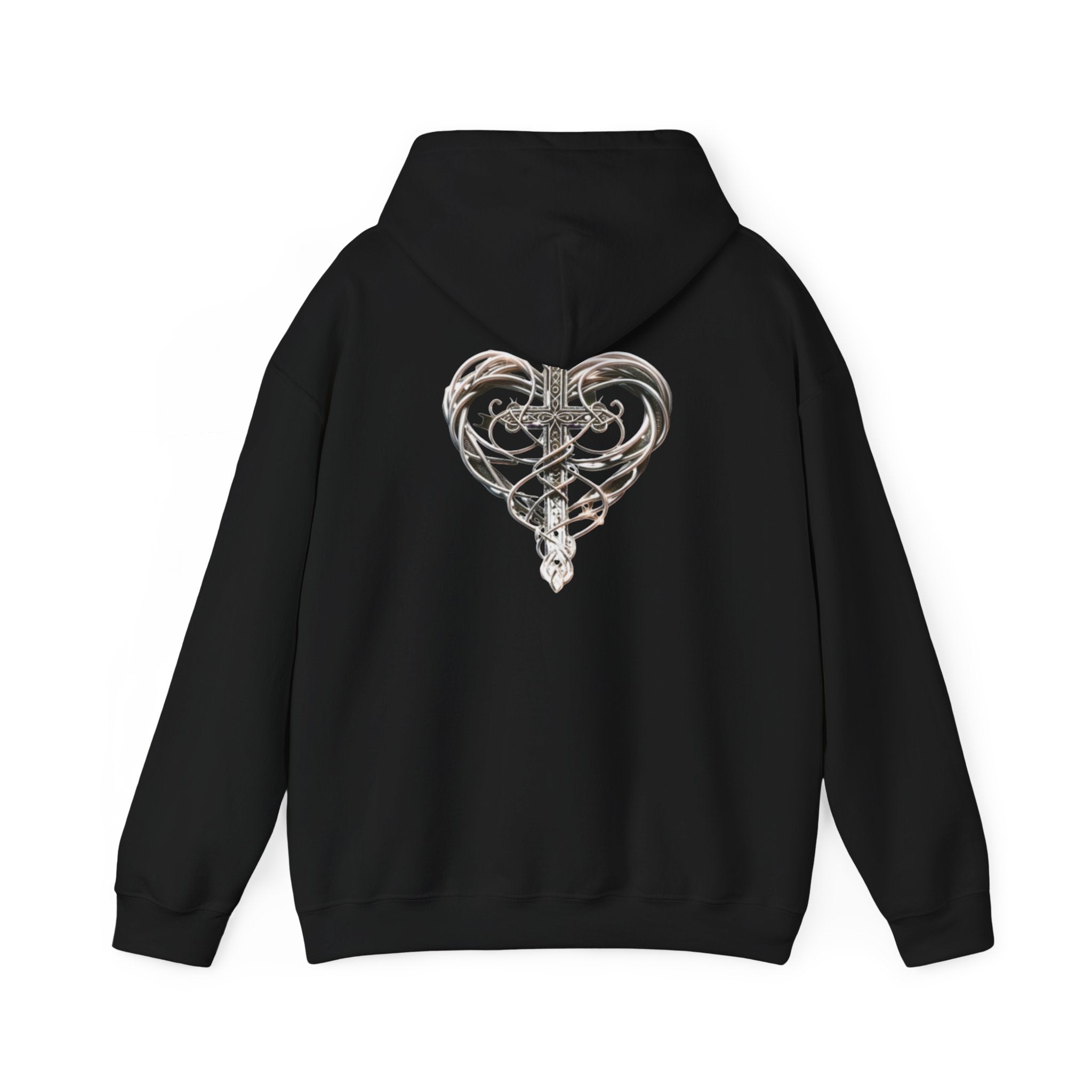 Heart Cross Floral Hoodie — Faith-Inspired Heart & Cross Graphic Pullover