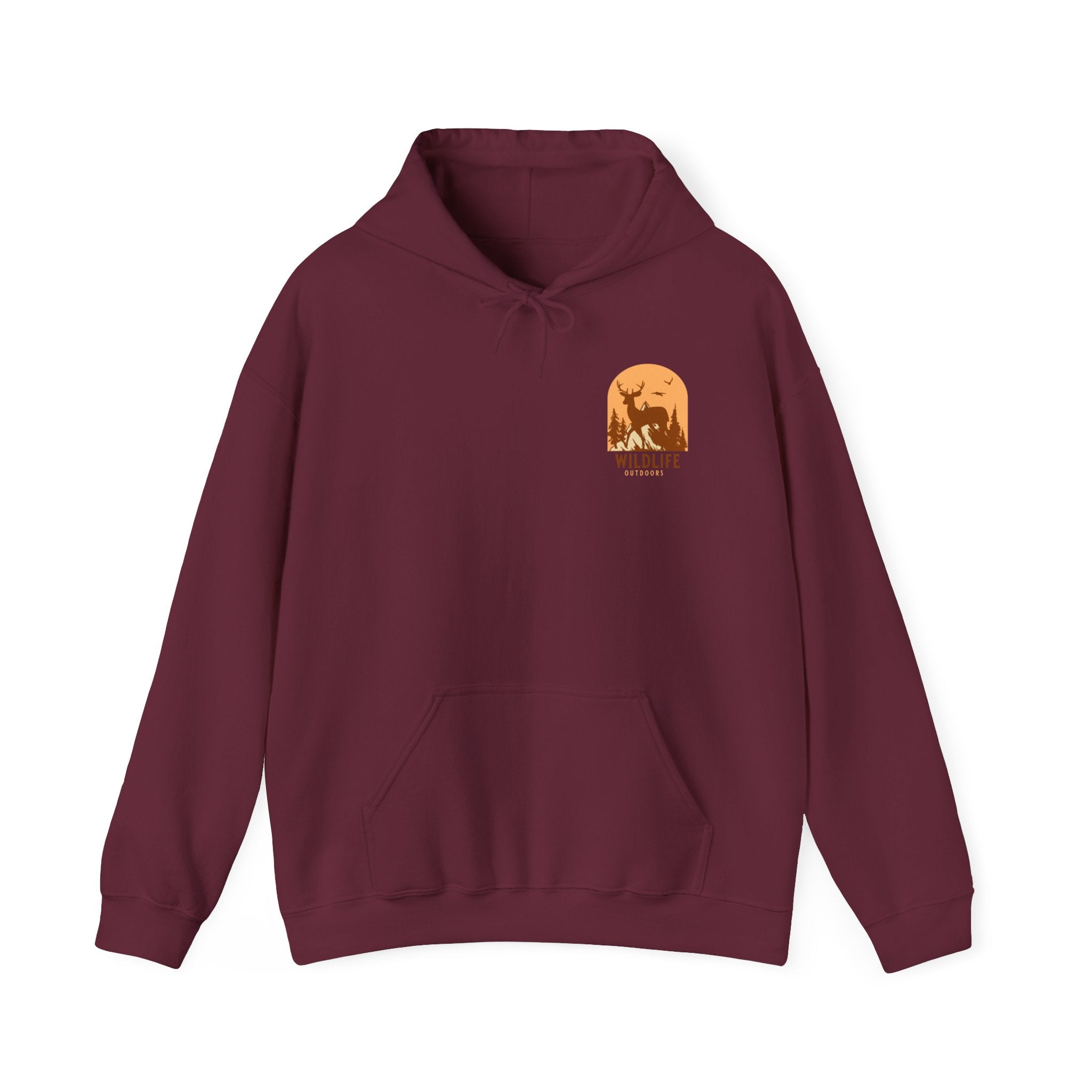 Adventure Hoodie – Echo Creek Wildlife & Mountain Sunset Graphic