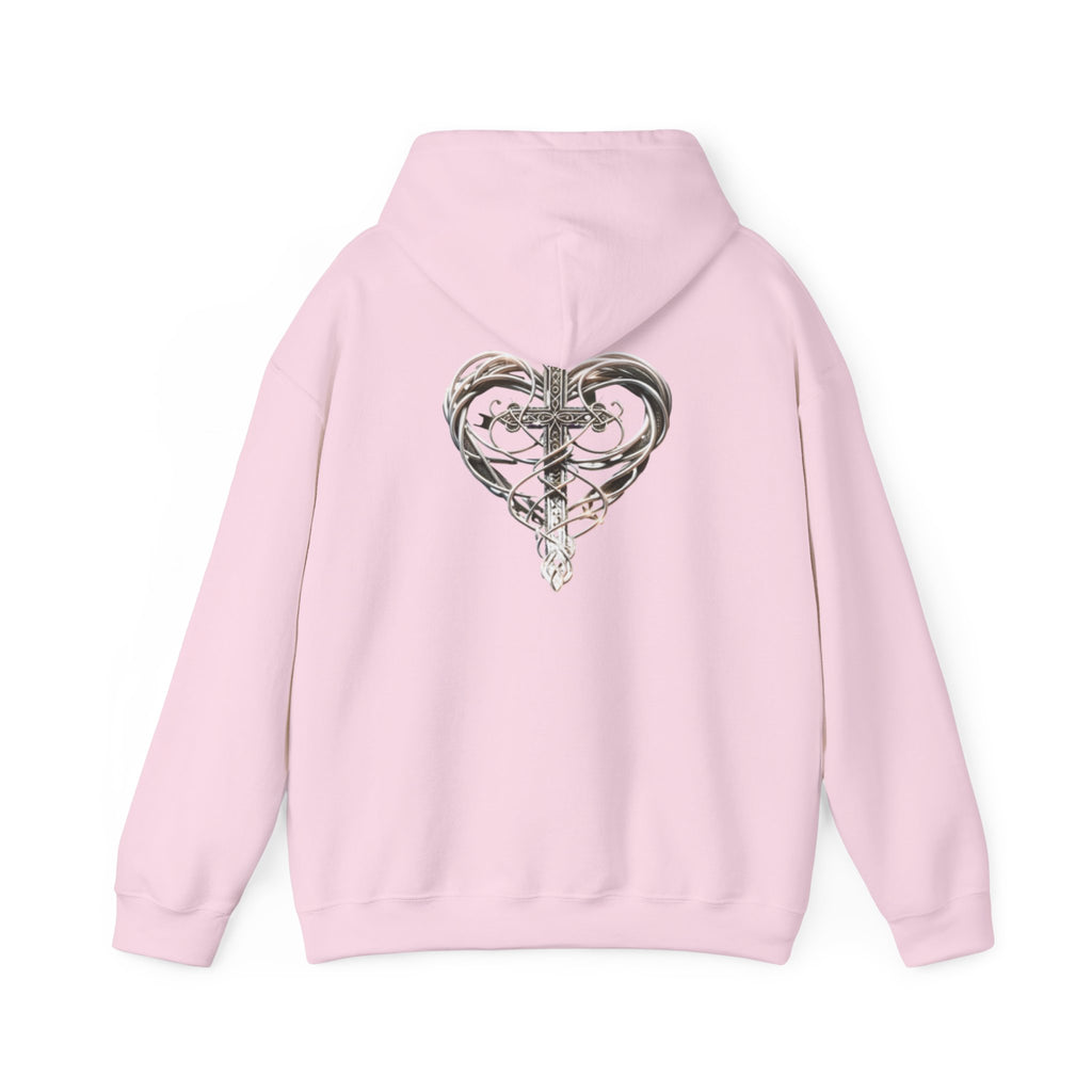 Heart Cross Floral Hoodie — Faith-Inspired Heart & Cross Graphic Pullover